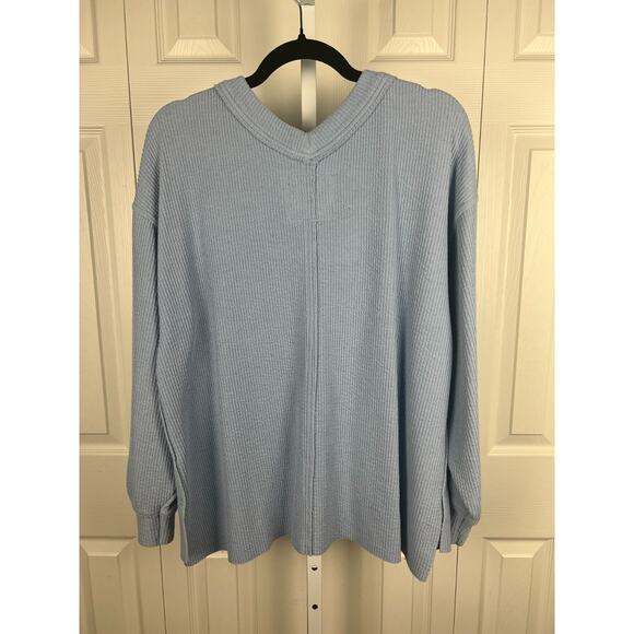 Aerie Blue V-Neck Oversized Ribbed Textured Sweatshirt Loungewear Comfort Small - Picture 5 of 6